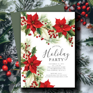Elegant Poinsettia Christmas Party Invitation
