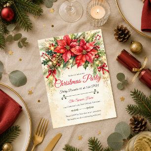 Elegant Poinsettia Christmas Party Invitation