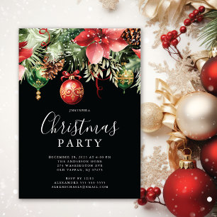 Elegant Poinsettia Christmas Party Invitation