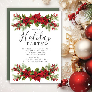 Elegant Poinsettia Christmas Party Invitation
