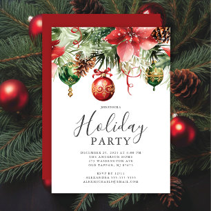 Elegant Poinsettia Christmas Party Invitation