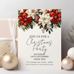 Elegant Poinsettia Christmas Party Invitation