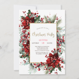 Elegant Poinsettia Christmas Party Invitation