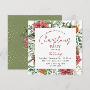 Elegant Poinsettia Christmas Party Script Invitation