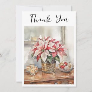 Elegant Poinsettia Christmas Present Thank You Card