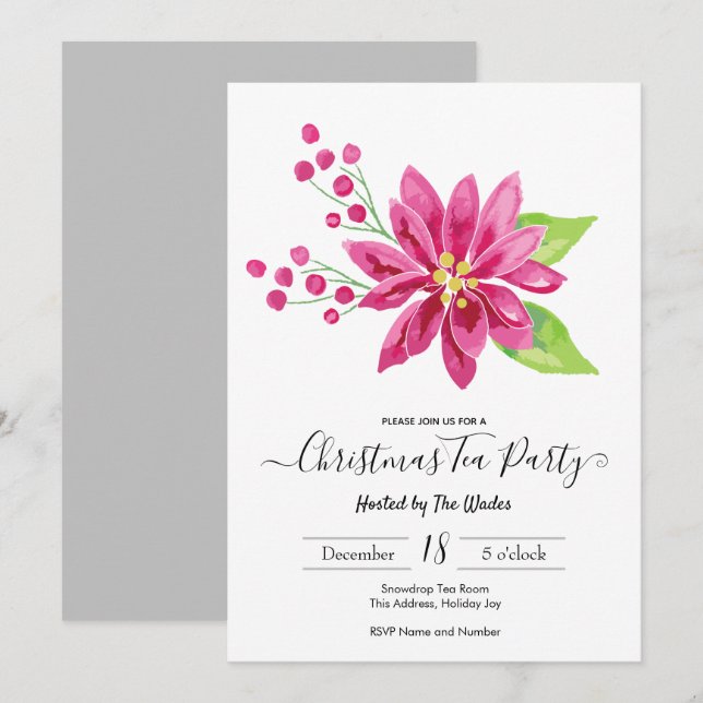 Elegant Poinsettia Christmas Tea Party Invitation (Front/Back)
