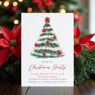 Elegant Poinsettia Christmas Tree Holiday Party Invitation