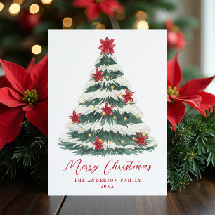 Elegant Poinsettia Christmas Tree Non-Photo Holiday Card