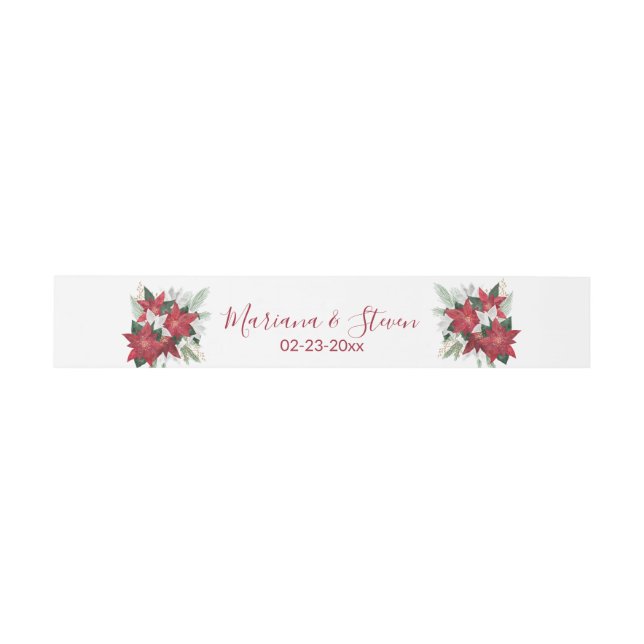 Elegant Poinsettia Christmas Wedding Invitation Belly Band (Flat)
