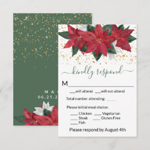 Elegant Poinsettia Christmas Wedding RSVP Card