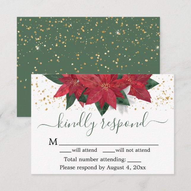 Elegant Poinsettia Christmas Wedding RSVP Card (Front/Back)