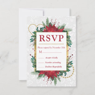 Elegant Poinsettia Christmas Winter Wedding RSVP Card
