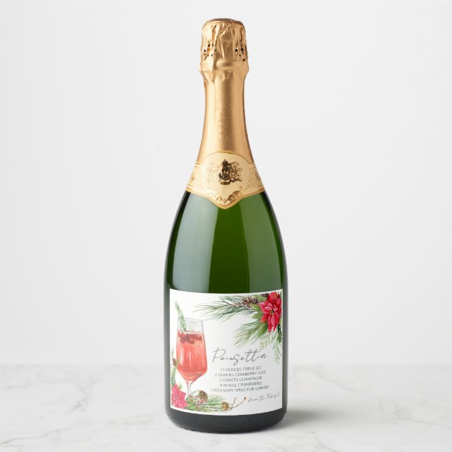 Elegant Poinsettia Cocktail Recipe Champagne Sparkling Wine Label (Front)