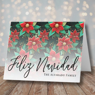 Elegant Poinsettia Feliz Navidad Christmas Holiday Card