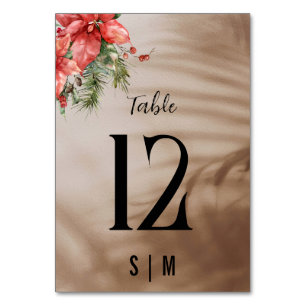 Elegant poinsettia floral bouquet table number