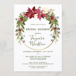 Elegant Poinsettia Floral Christmas Bridal Shower Invitation