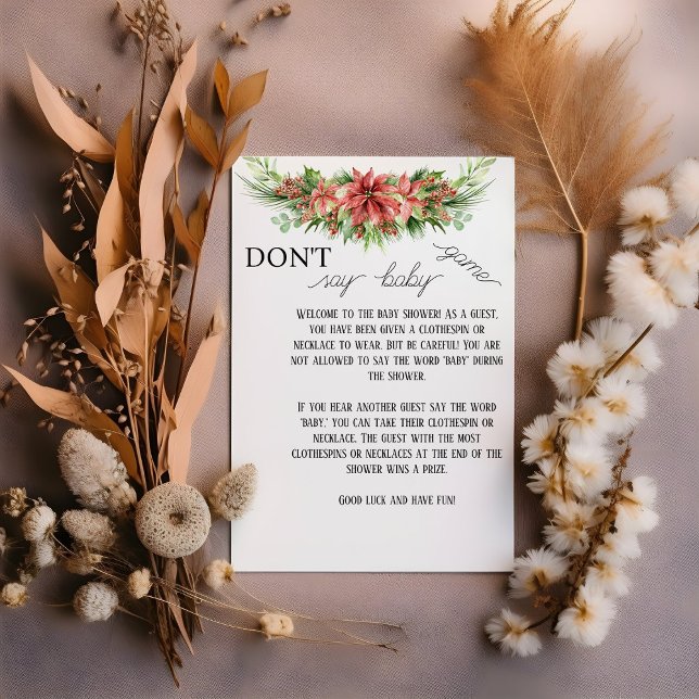 Elegant Poinsettia Floral Don't Say Baby Game Card (Creator Uploaded)