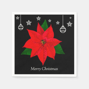 Elegant Poinsettia Flower on Black Napkin