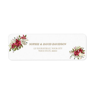Elegant Poinsettia Flowers Baptism Return Address 