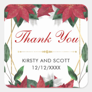 Elegant Poinsettia Gold Christmas Wedding Square Sticker