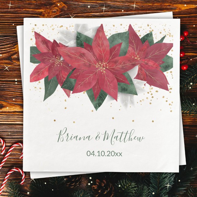 Elegant Poinsettia Green Christmas Wedding Napkin (Creator Uploaded)