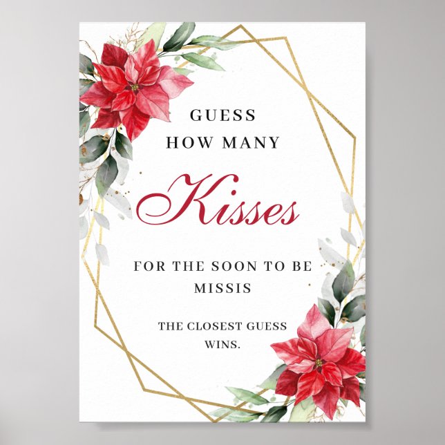 Elegant Poinsettia Guess How Many Bridal Shower Po Poster (Front)