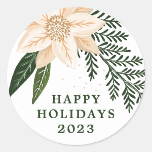 Elegant Poinsettia Happy Holiday Watercolor Classic Round Sticker