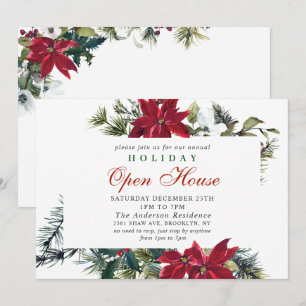 Elegant Poinsettia Holiday Christmas Open House Invitation