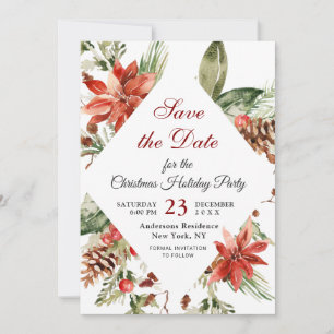 Elegant Poinsettia Holiday Christmas Party Save The Date