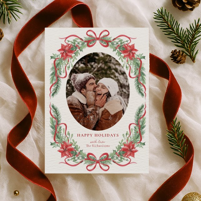 Elegant Poinsettia Holiday Photo Card  (Creator Uploaded)