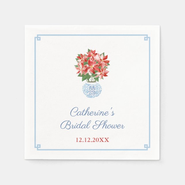 Elegant Poinsettia Ladies Holidays Luncheon Party Napkin (Front)