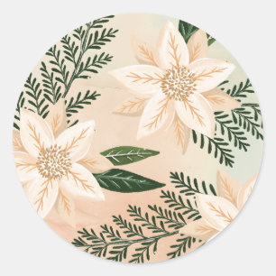 Elegant Poinsettia Merry Christmas Watercolor Classic Round Sticker