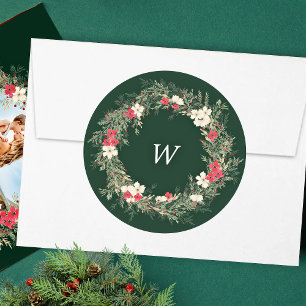 Elegant Poinsettia Merry Christmas Watercolor Classic Round Sticker