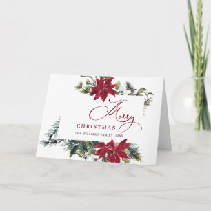Elegant Poinsettia Mistletoe Christmas Greeting Holiday Card