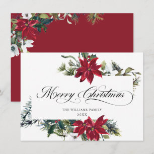 Elegant Poinsettia Mistletoe Christmas Greeting Holiday Card