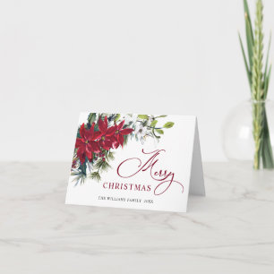 Elegant Poinsettia Mistletoe Christmas Greeting Holiday Card