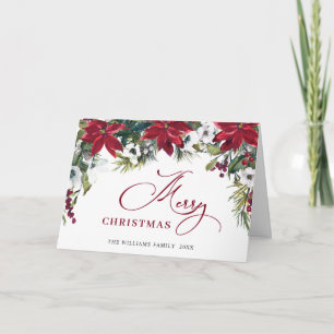 Elegant Poinsettia Mistletoe Christmas Greeting Holiday Card