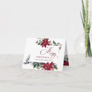 Elegant Poinsettia Mistletoe Christmas Greeting Holiday Card
