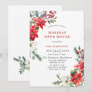 Elegant Poinsettia Open House Christmas Party Invitation