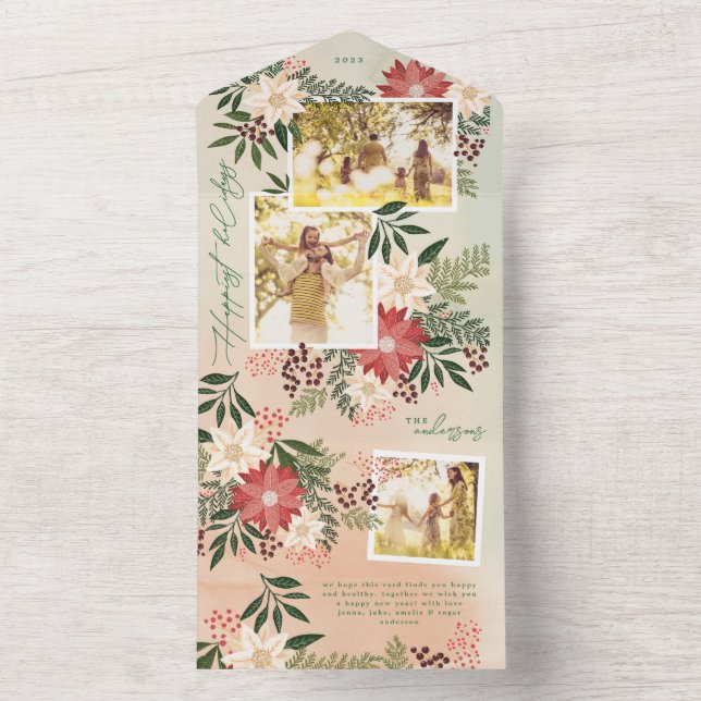 Elegant Poinsettia Photo Collage Happy Holiday All In One Invitation (Inside)