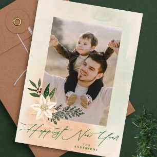 Elegant Poinsettia Photo Happiest New Year Holiday Card