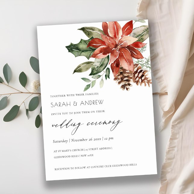Elegant Poinsettia Pine Cone Wedding Invite (Creator Uploaded)