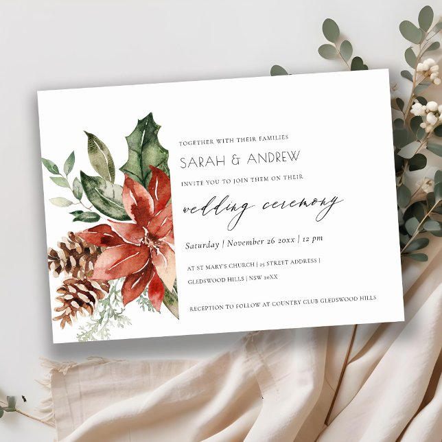 Elegant Poinsettia Pine Cone Wedding Invite (Creator Uploaded)