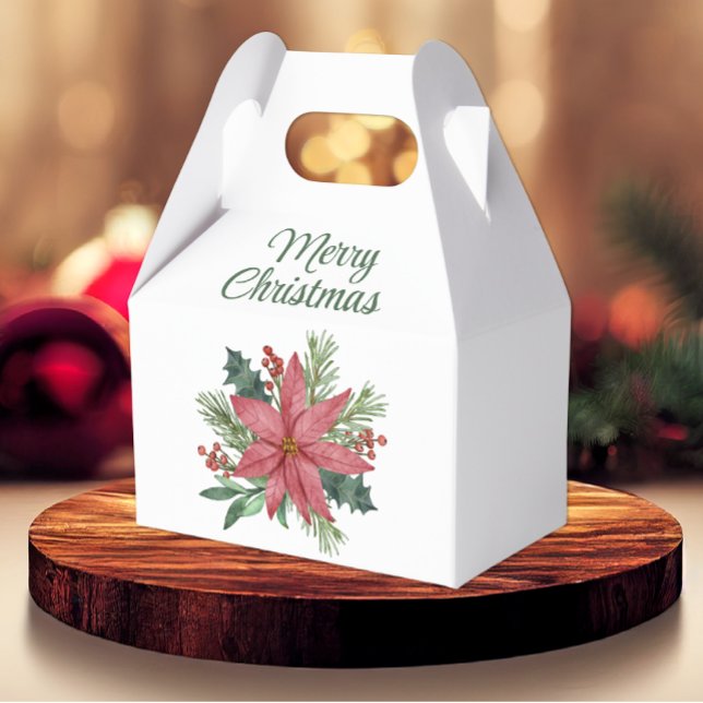 Elegant Poinsettia Red Floral Merry Christmas  Favour Box (Creator Uploaded)