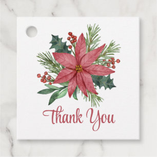 Elegant Poinsettia Red Floral Thank You Christmas Favour Tags