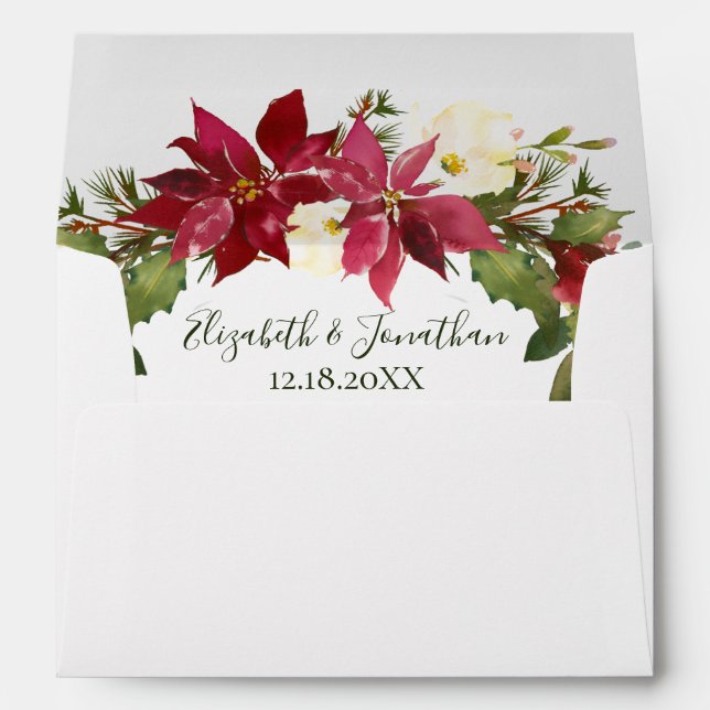 Elegant Poinsettia Return Address Christmas Envelope (Back (Bottom))