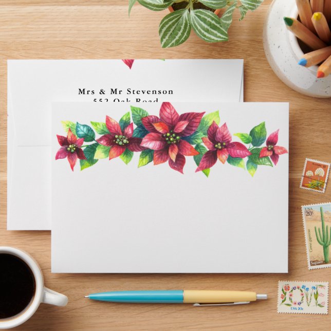 Elegant Poinsettia Return Address  Envelope (Desk)