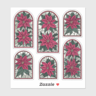 Elegant Poinsettia Stained Glass Sticker Sheet