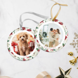 Elegant Poinsettia Two Photo Holiday Ornament