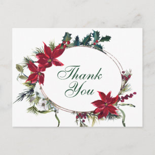 Elegant Poinsettia Wedding Watercolor Thank You Postcard